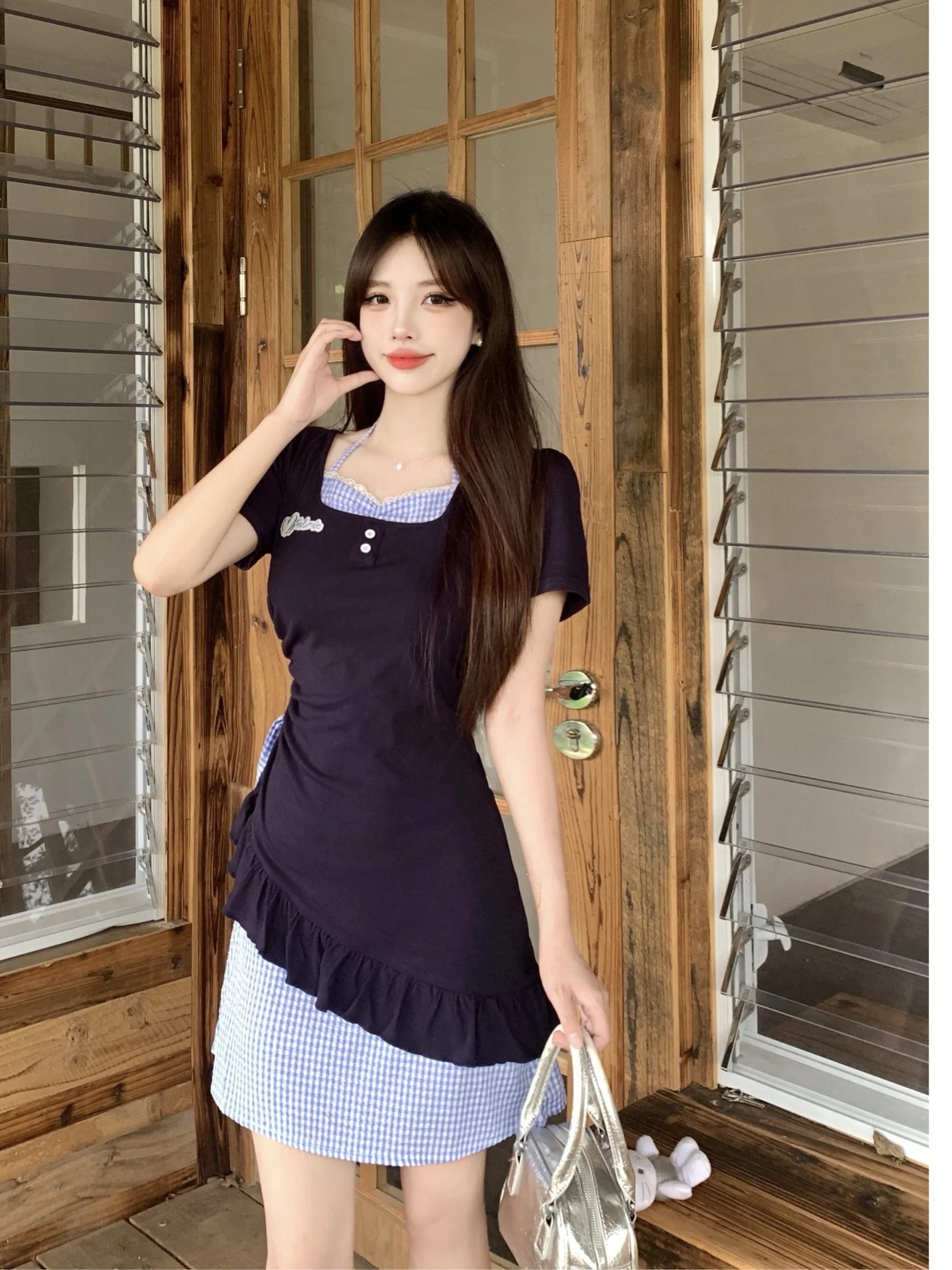 

plus Size Women's Sweet Style Knitted Short Sleeve Dress Padded Waist High Waist Long Dress Summer New Arrival Commute Wind
