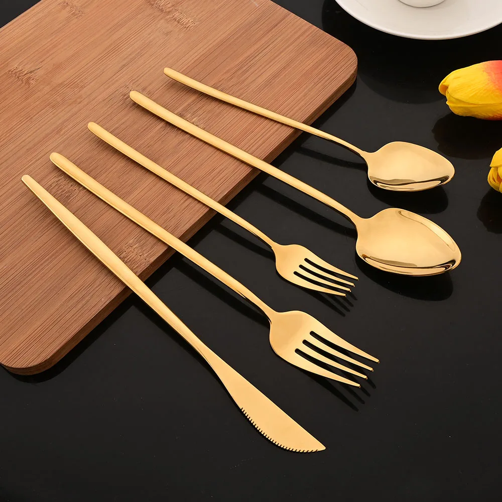 6Pcs Stainless Steel Cutlery Set Gold Tableware Dinnerware Set Fork Knife Teaspoon Dinner Silverware Kitchen Flatware Set