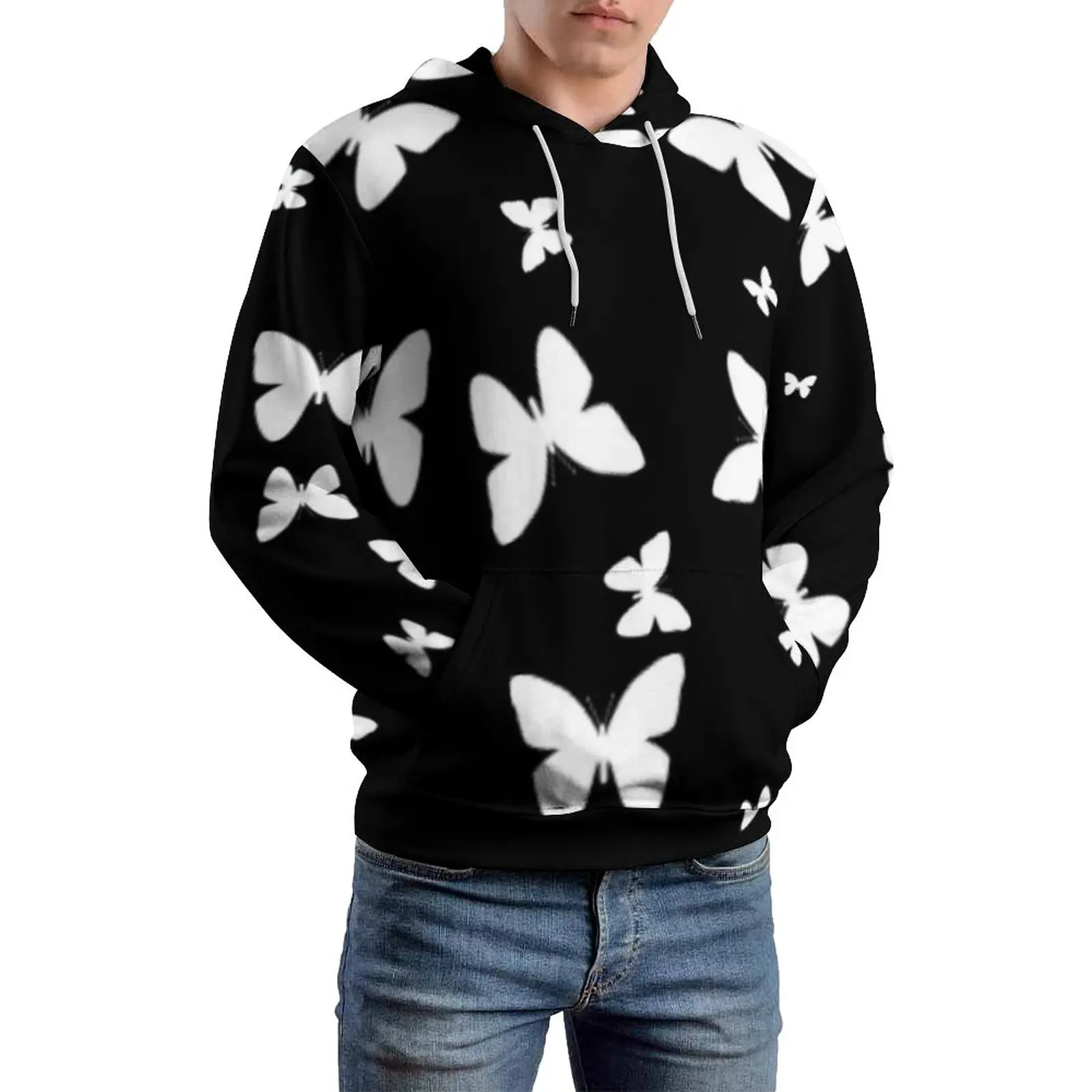 

Белые повседневные толстовки с бабочкой, зимняя уличная одежда с длинным рукавом в виде Милого Животного, свитшоты большого размера с графическим рисунком