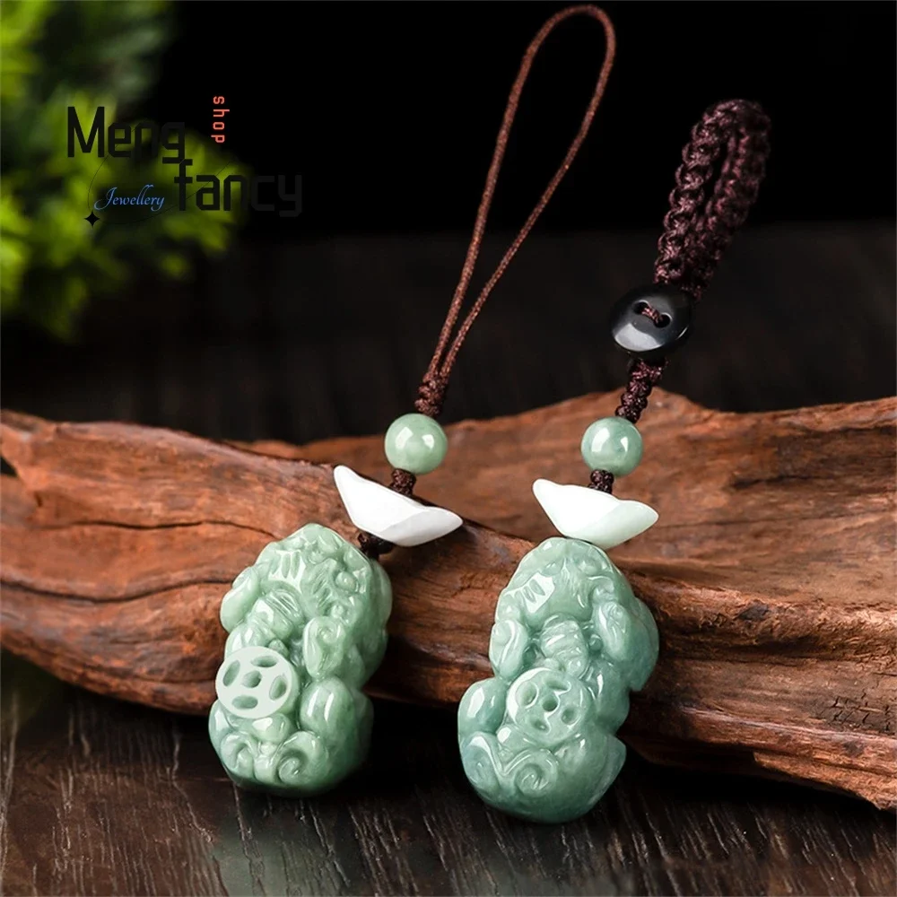 

Natural Jadeite Fortune Pixiu High-grade Car Keychain Phone Chain Pendant Creative Simplicity Exquisite Fashion Luxury Jewelry