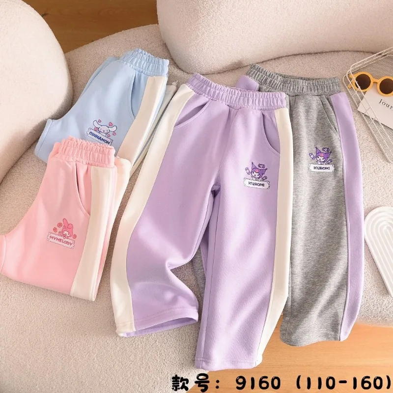 

Kuromi Anime Kawaii MINISO Ins Girls Straight Pants Cute Cinnamoroll My Melody Children Sports Pants Loose Clothing Gifts Toys