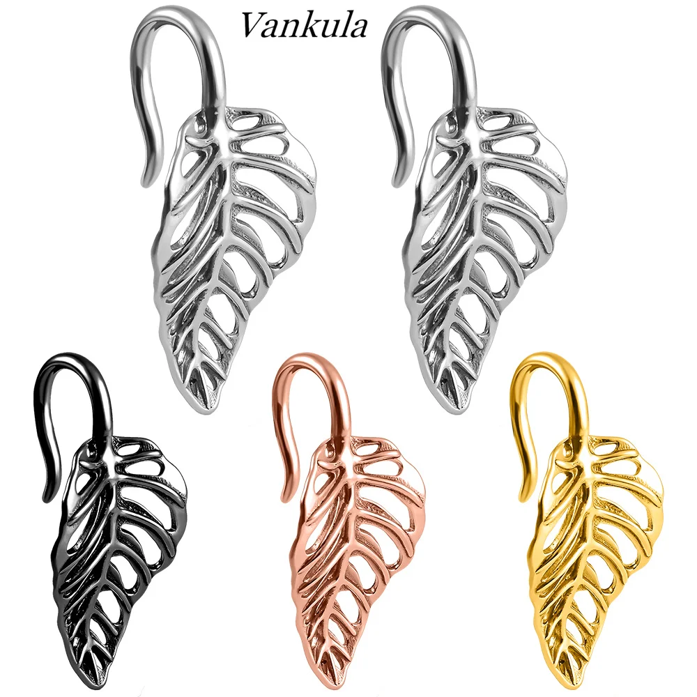 

Vankula 2pc Leaves Ear Weights Hangers Stainless Steel For Stretched Ear Lobe Piercing Expander Ear Plugs Gauges Body Jewelry