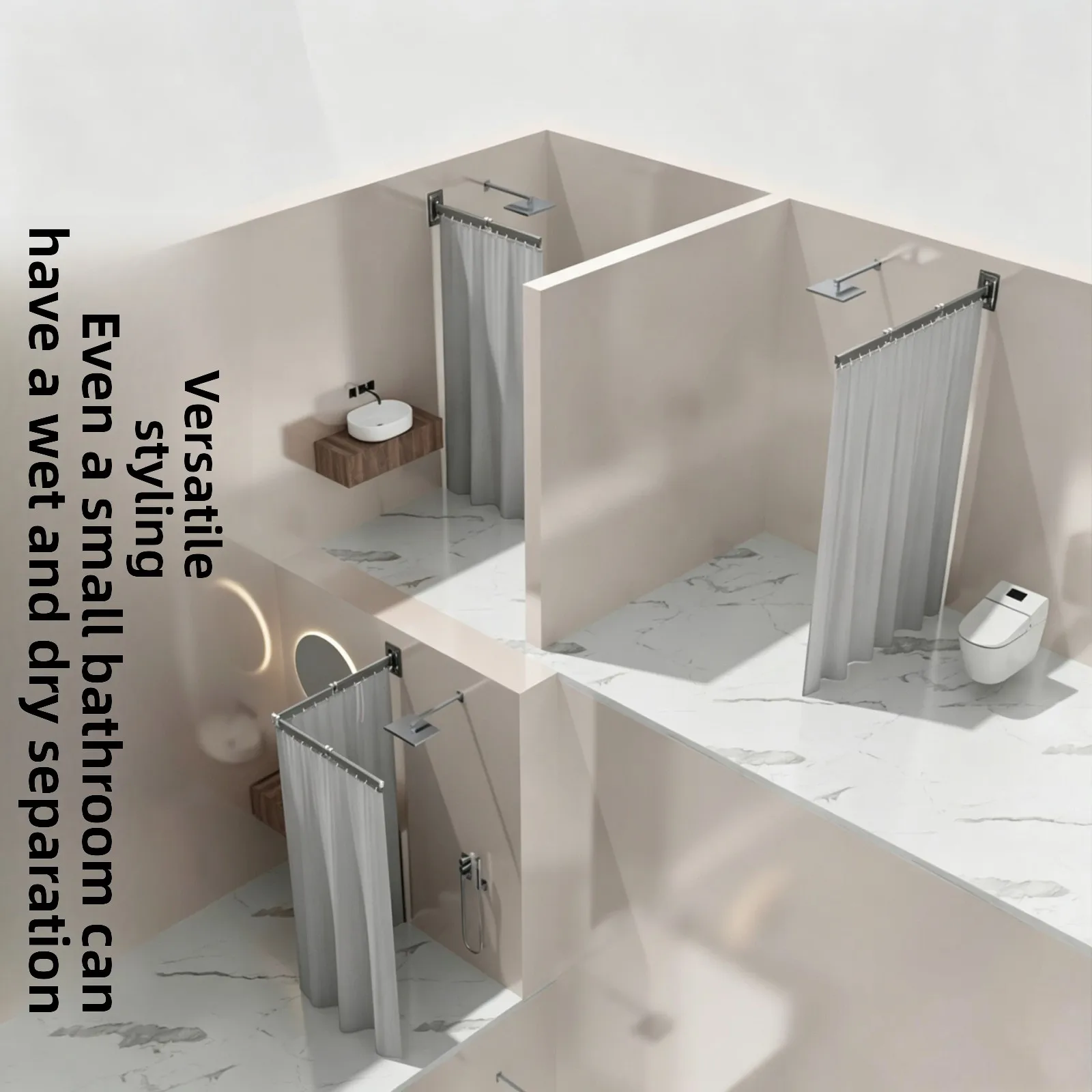 Folding Shower Curtain Waterproof Bathroom Partition Screen Privacy Divider Strong Adhesive for Wet Dry Separation Home Use
