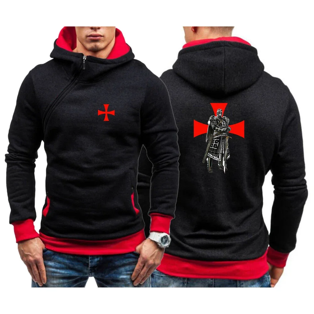 

Knights Templar New Men's Brand Fashion Printing Diagonal Zipper Designe Five-Color Sweatshirt High Quality Casual Tops