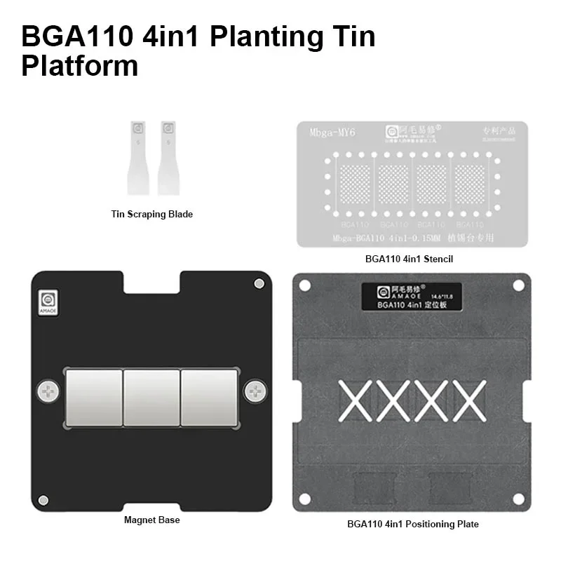 Amaoe pflanz zinn plattform set für bga110 Mbga-MY6 mit magnetischer basis positions platte bga reballing stahlgitter schablone