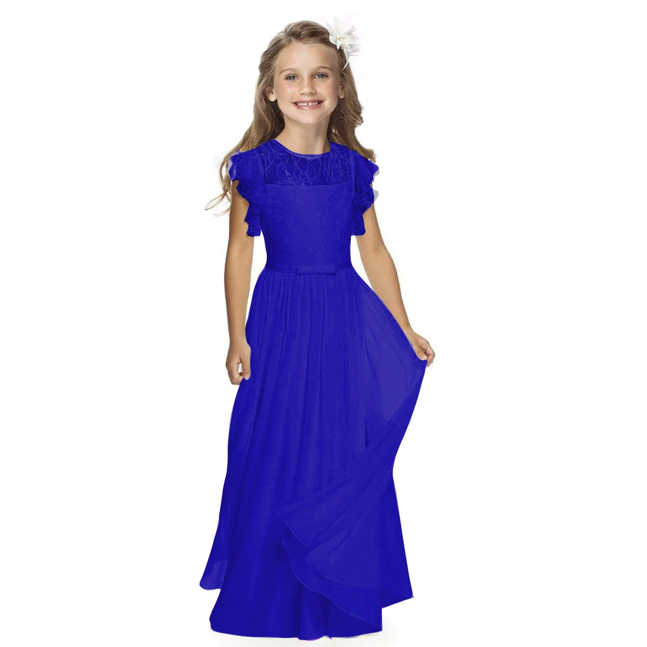 Süße Flare Ärmel formelle Kleid für Mädchen Spitze eine Linie weiche Chiffon Kleider für Mädchen Blumen mädchen Kleid für Hochzeit Geburtstag