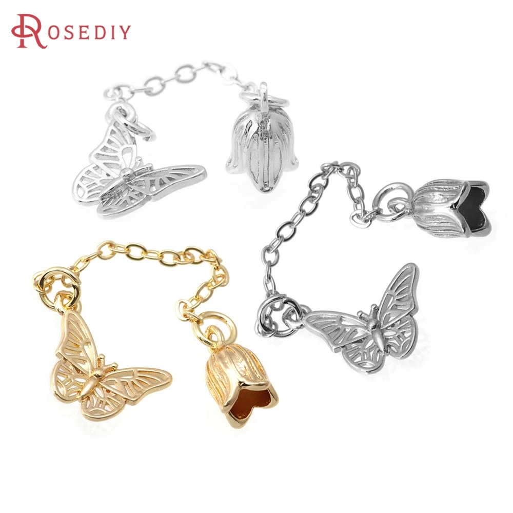 4 Uds. De cadenas de extremo de lirio del valle de mariposa de latón de Color dorado de 18K, cadenas extendidas, accesorios Diy de alta calidad, fabricación de joyas