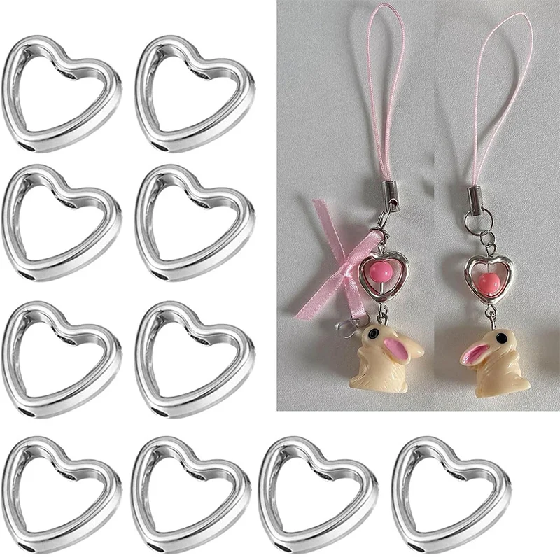 

50 шт. металлические подвески в форме сердца, подвески из сплава, бусины-разделители с двойными отверстиями, серебряные разъемы для DIY браслета, ожерелья, ювелирных изделий
