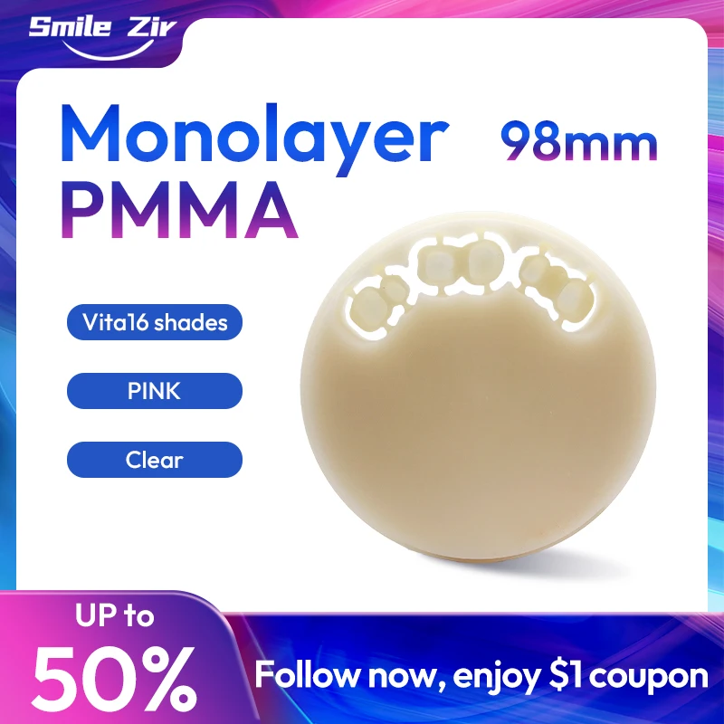 

Dental Monolayer PMMA Disc 98MM Preshade Resin Disc CAM/CAD VITA 16 Color Clear PMMA For Dental Lab Dentist Materials