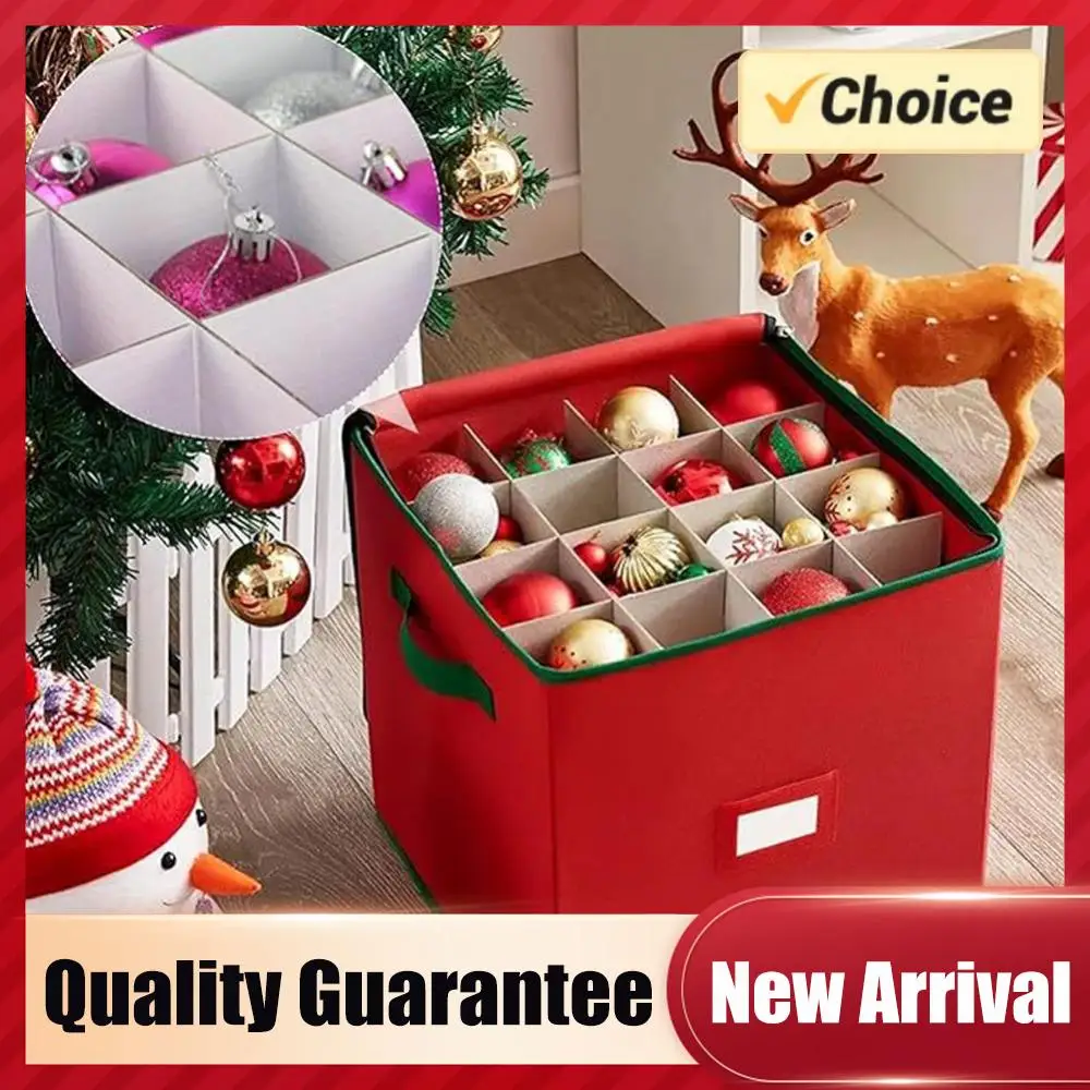 

Коробка для хранения рождественских украшений с регулируемыми разделителями и застежкой-молнией, вмещает 64 праздничных украшения