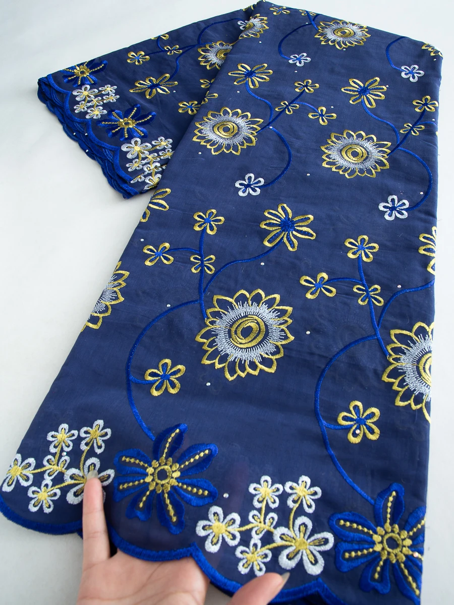 

Cotton African Swiss Voile Lace Embroidered Fabric Latest Nigerian Lace Fabric Stones for Women Evening Party Dress,2.5yards3928
