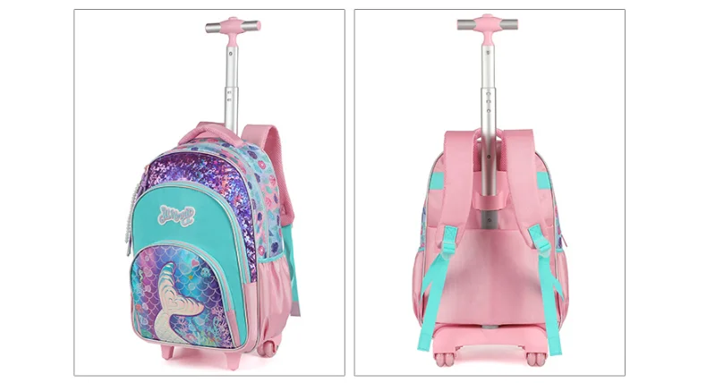 Backpack with Wheels for Girls Rolling Backpack Cute Carry on Backpack Kids Luggage with Lunch Box Pencil Case Elementary School view 4