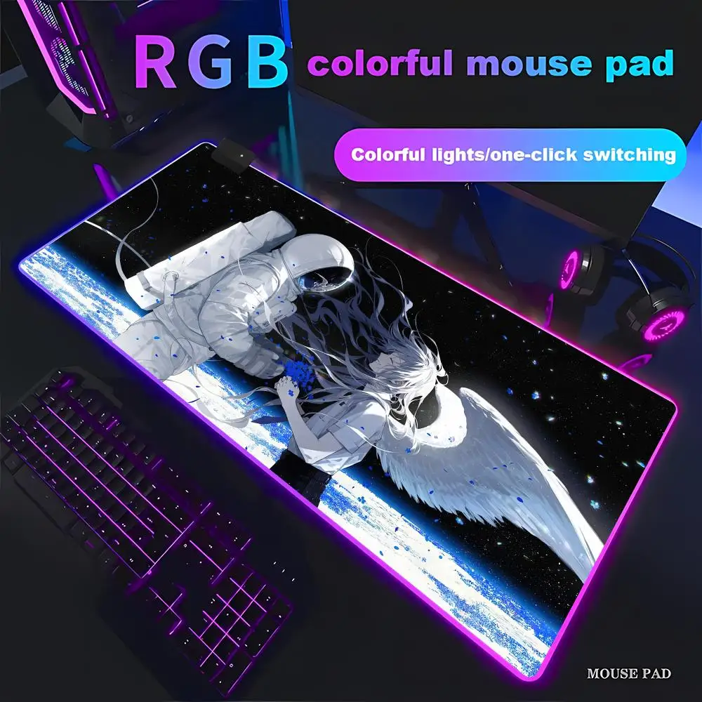 

astronaut Animation Games Beautiful RGB Gaming Mouse Pad HD Gamer Large LED Light XXL MousePads PC Computer pad Non-slip Decor