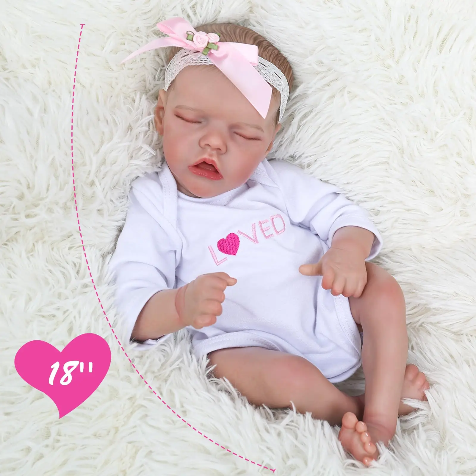 18-Zoll-Reborn-Puppe aus Vinyl |   Niedlicher Schlafstaat |   Exquisite Merkmale |   Realistischer Hautton und Ausdruck |   Bewegliche Gliedmaßen |