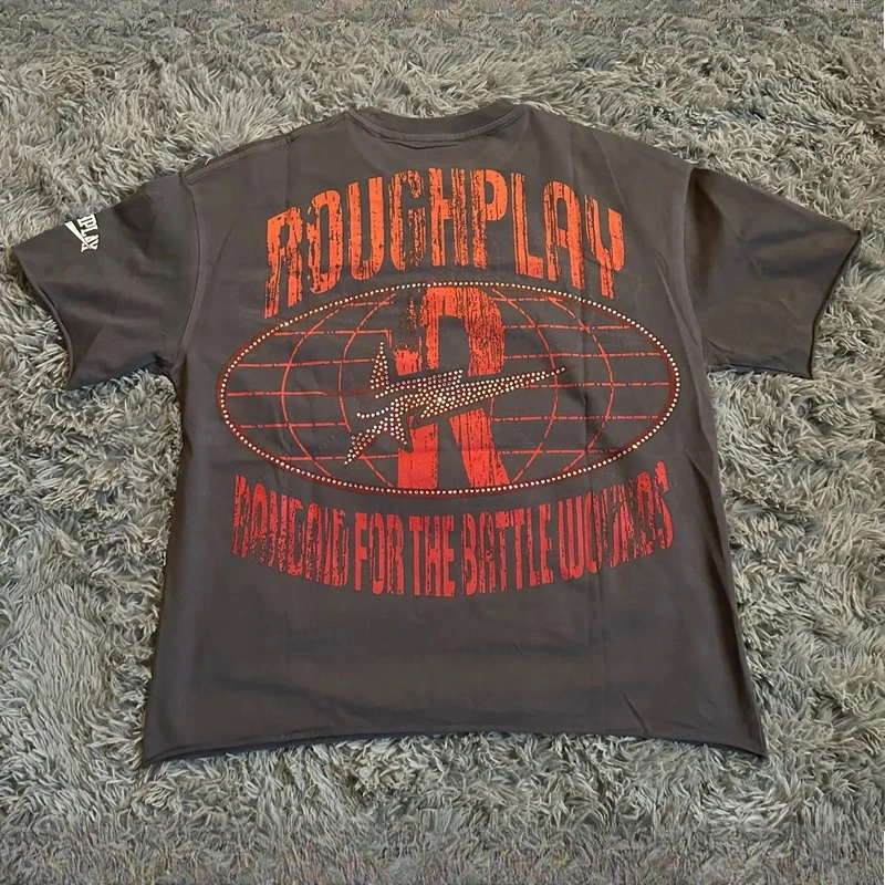 Actual Photos Product in Stock High-quality Logo Pattern Printed ROUGH PLAY Short-sleeved Top Retro Rough Play T-shirt