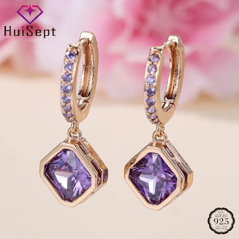 

HuiSept Fashion 925 Silver Jewelry Drop Earrings with Amethyst Gemstone Accessories for Women Wedding Party Bridal Promise Gift