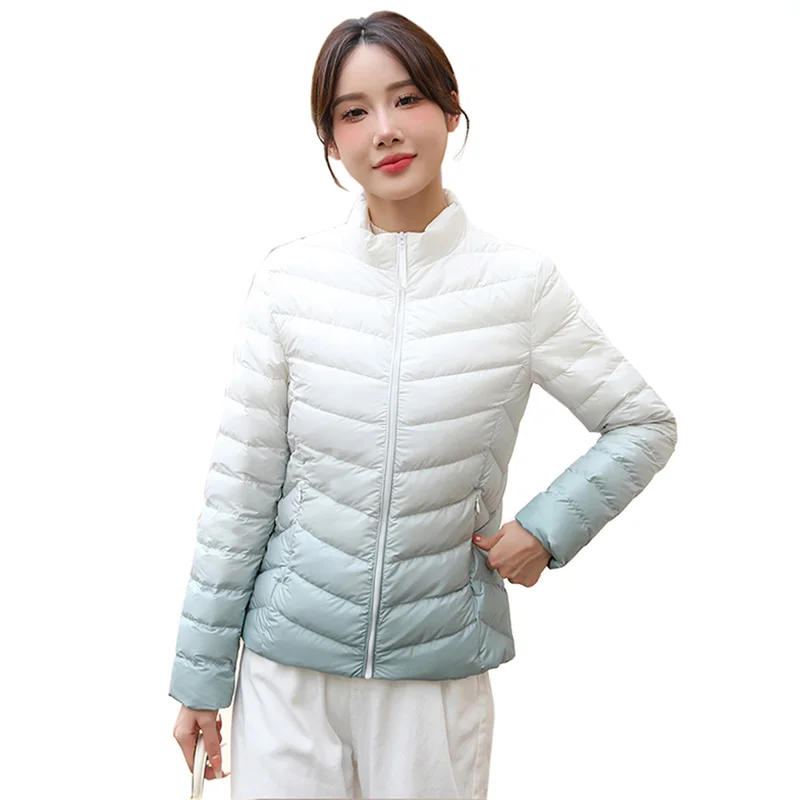 

Casual Stand Collar Windproof Jacket Coat women 2023 Autumn Winter Jacket Gradient Color Down Jacket Female