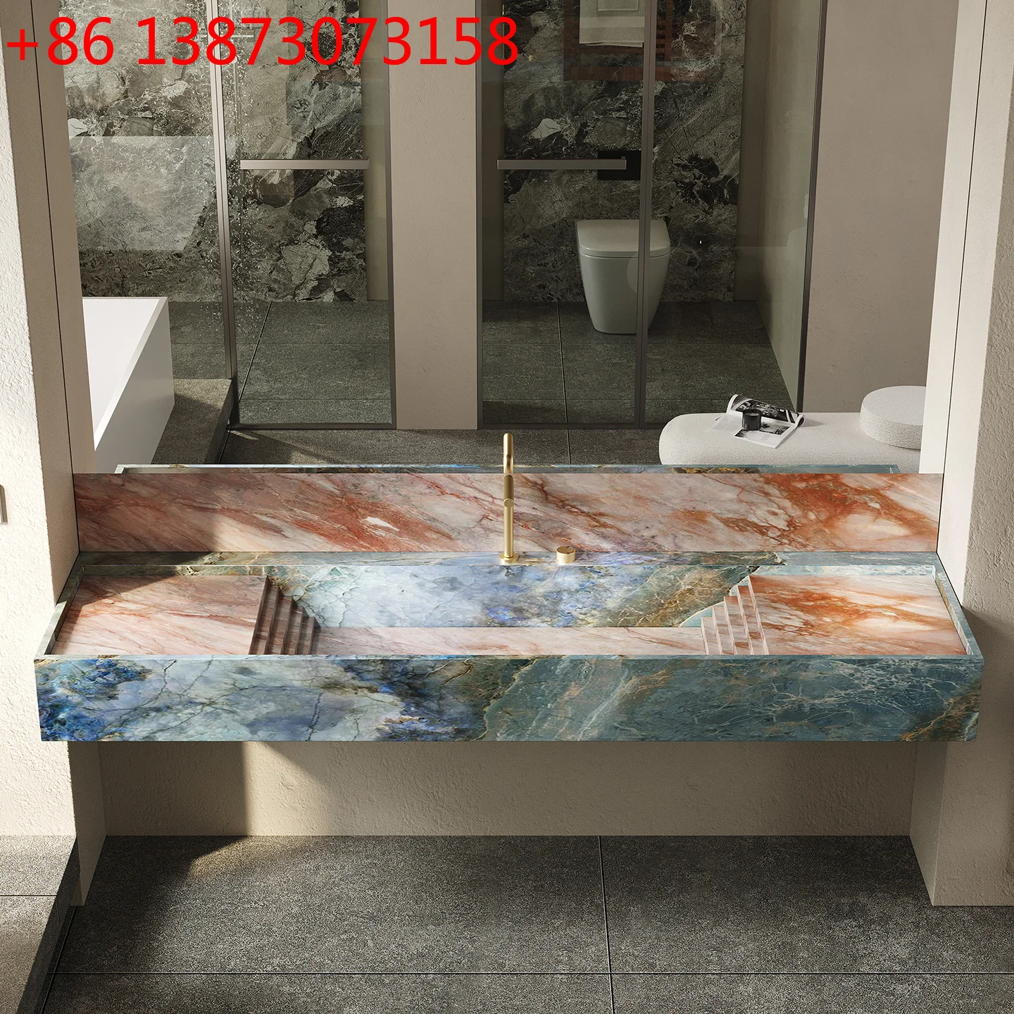 High-end light luxury rock slab integrated seamless basin bathroom cabinet