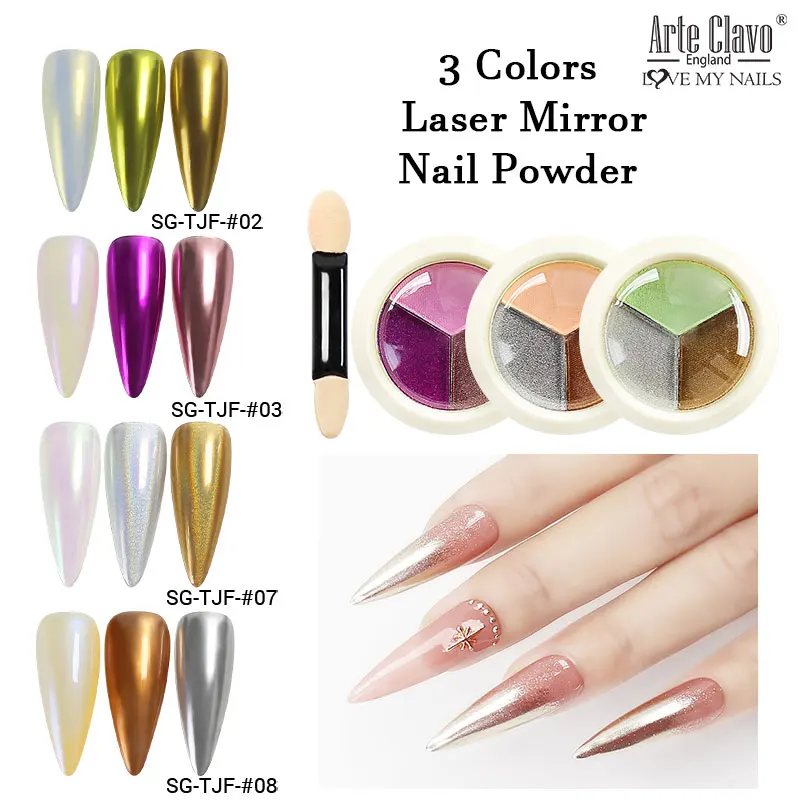

Arte Clavo 3/6 цветов голографический лазер Aurora твердое зеркало блестящая пудра дизайн ногтей УФ-гель-лак аксессуары «сделай сам» золото, серебро