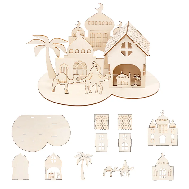 Ensemble d'ornements de Table château islamique Eid Mubarak, Puzzle en bois pour la décoration de la maison, fournitures de fête musulmane du Ramadan 2026, cadeaux, 1 ensemble