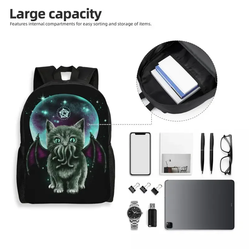 Chamada personalizada de Harajuku de Cthulhu Mochila para homens e mulheres, Bookbag básica para escola universitária, Kaiju Cat Monster, Lovecraft Film Bags