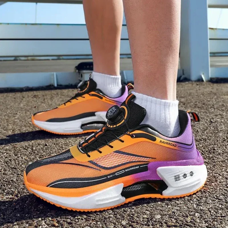 Zapatillas de correr con placa de carbono para niños, nuevo estilo 2025, tecnología de botón giratorio para estudiantes, TPU + palomitas de maíz, zapatillas altas Pop para niñas