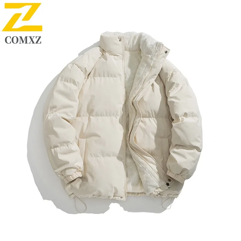 COMXZ سترات مبطنة ذات ياقة ثابتة عالية الجودة للتزلج على الجليد سترة دافئة سميكة ممتازة بلون سادة سترة شتوية مريحة للسفر