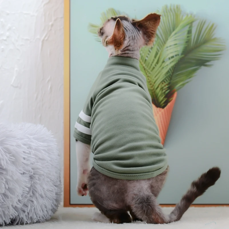 Spring Sphinx Cat Clothes Green Pet Hoodies For Sphynx Soft Shirt Elastic Warm Kitten Jumpsuit Devon Rex Autumn Kitty Outfit