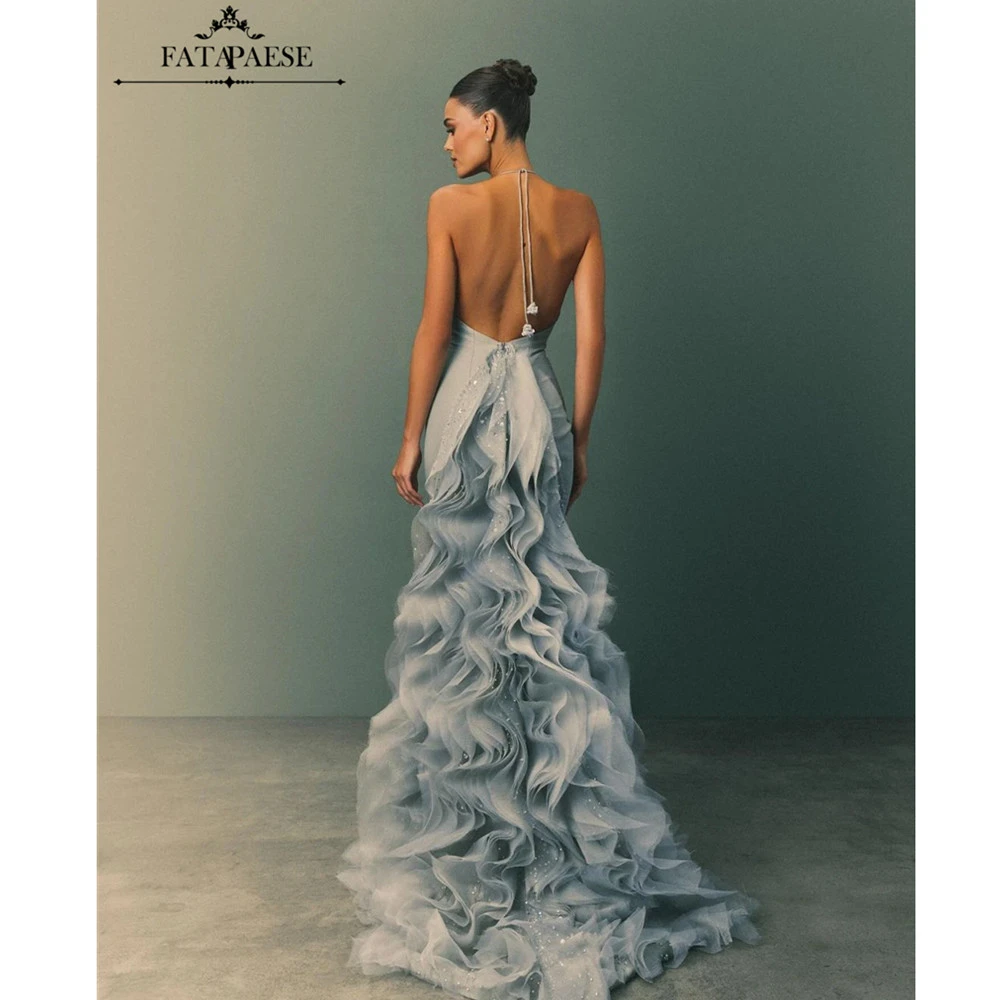 Fatapaese alta costura completa volta drapeado vestidos de noite gazar com crepe interno sereia vestidos de baile de noite vestido de convidado de casamento