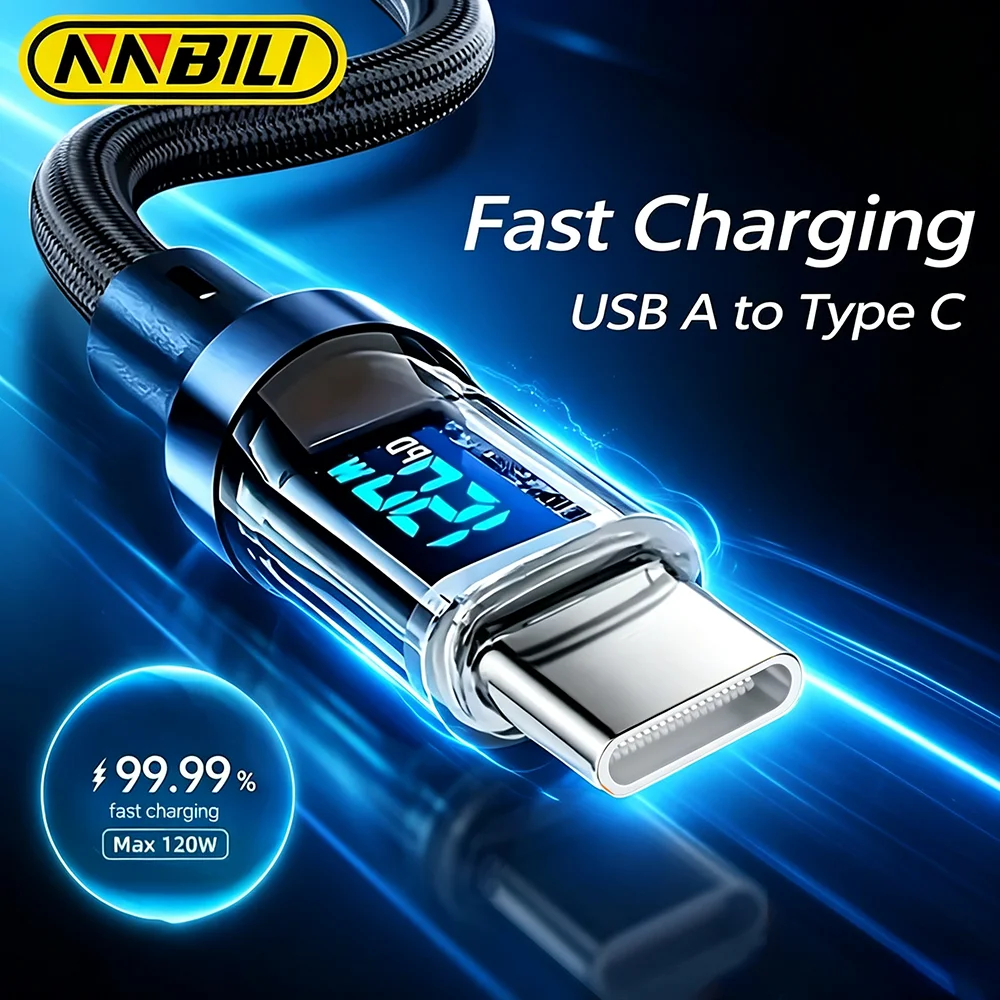 Image of NNBILI USB-auf-Typ-C-Kabel, 120 W, schnelles Laden, USB-C-auf-Typ-C-Display-Kabel für Xiaomi POCO Huawei Macbook Honor, 1 m, 2 m