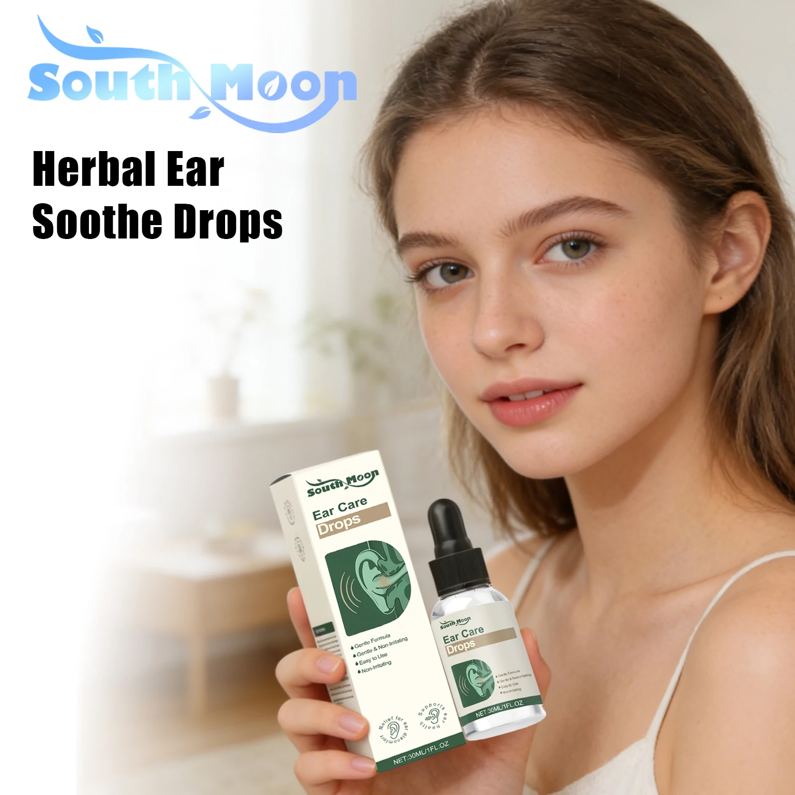 

Капли для ушей South Moon Ear Soothe Drops: облегчение дискомфорта в слуховом проходе, устранение шума, мягкое очищение от ушной серы, на основе трав, от тиннитуса