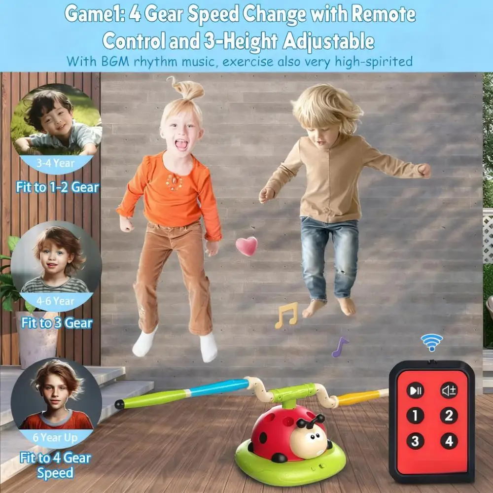 4-in-1 Sports Ladybug Toy: Baseball, Musical Jump, Ring Toss, 3-Foam-Rocket, Remote Gift for Kids 3+; Indoor/Outdoor.