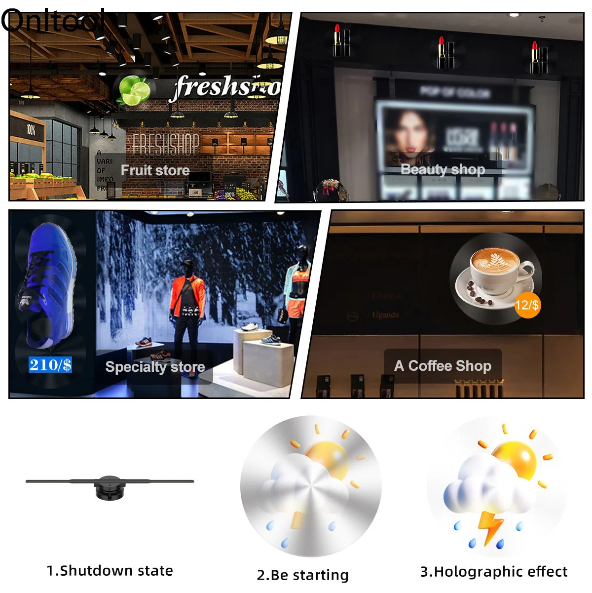 3D Holograma Fan HD Projetor, Sinal LED, Jogador Holográfico, Suporte Video Shop Publicidade Display, Festival Light, PD42-P65