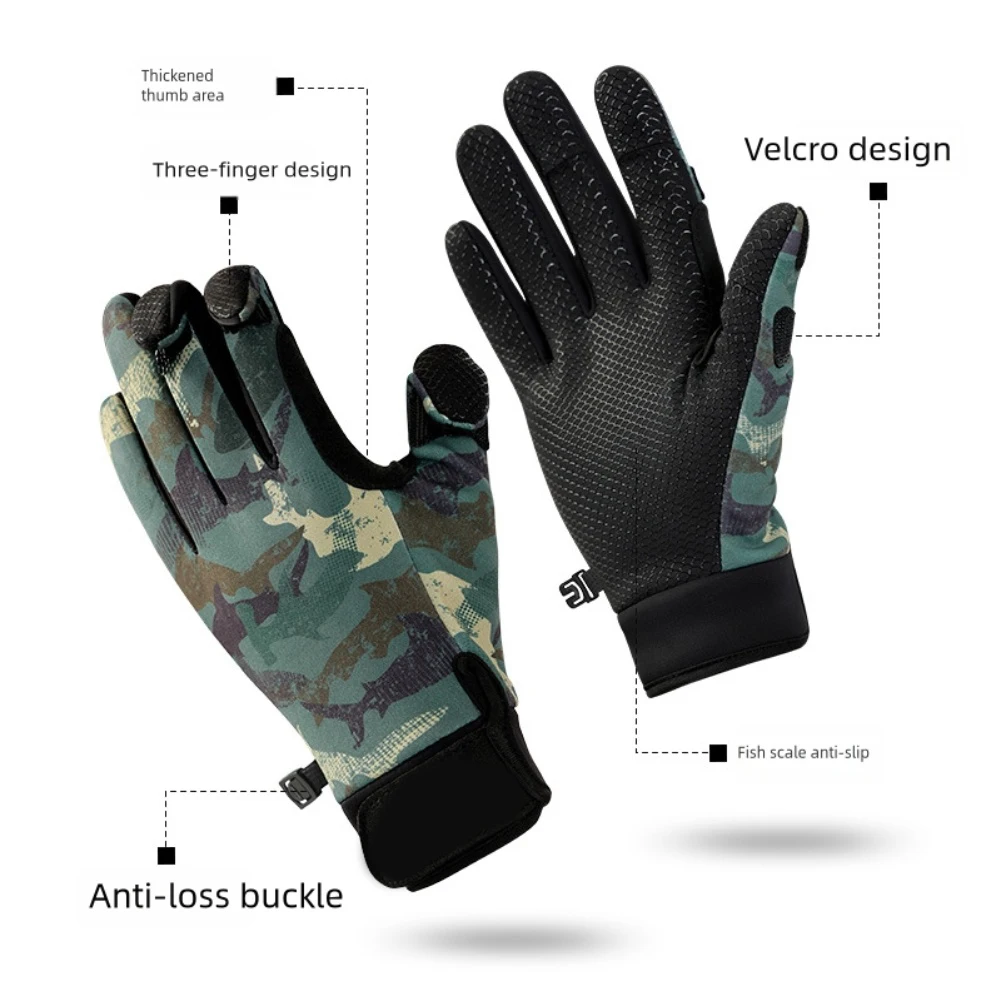 Winter Fishing Gloves 1 Pair Touch Screen Thickened Silicone Anti-slip Waterproof Wear-resistant Flip Finger for Cycling Biking