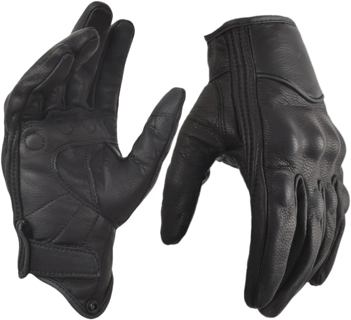 

Men's Touchscreen Leather Motorcycle Gloves Full Finger Protection for Riding Driving Black