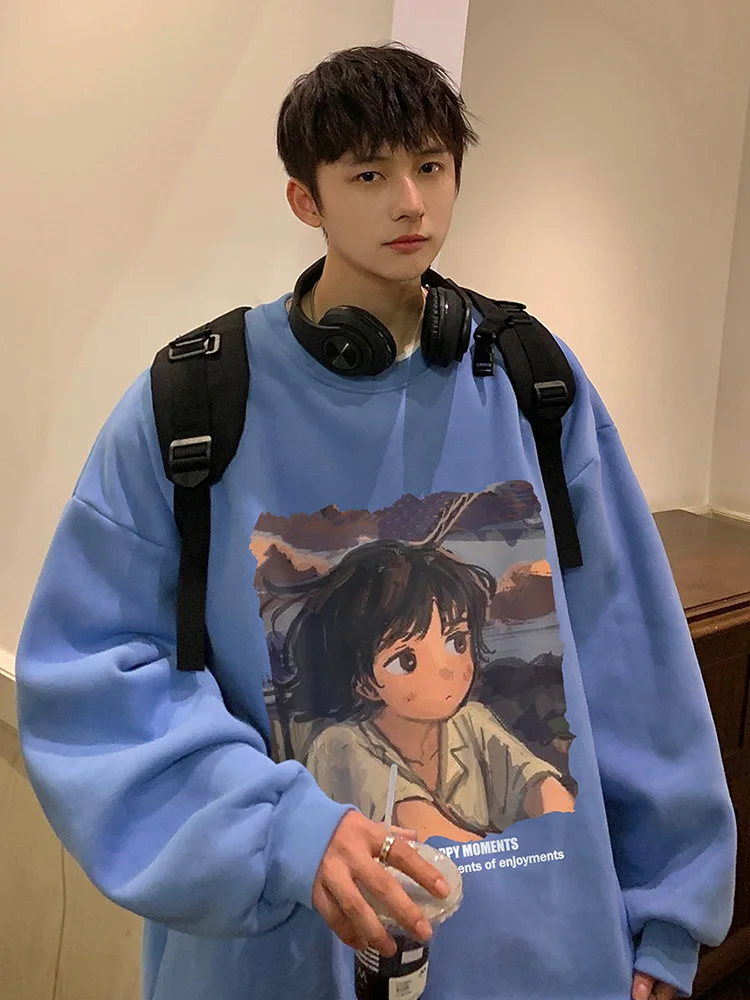 

Мужской свитшот оверсайз с круглым вырезом и длинными рукавами в американском ретро-стиле, повседневная уличная одежда для мужчин, весна-осень-зима, модный бренд