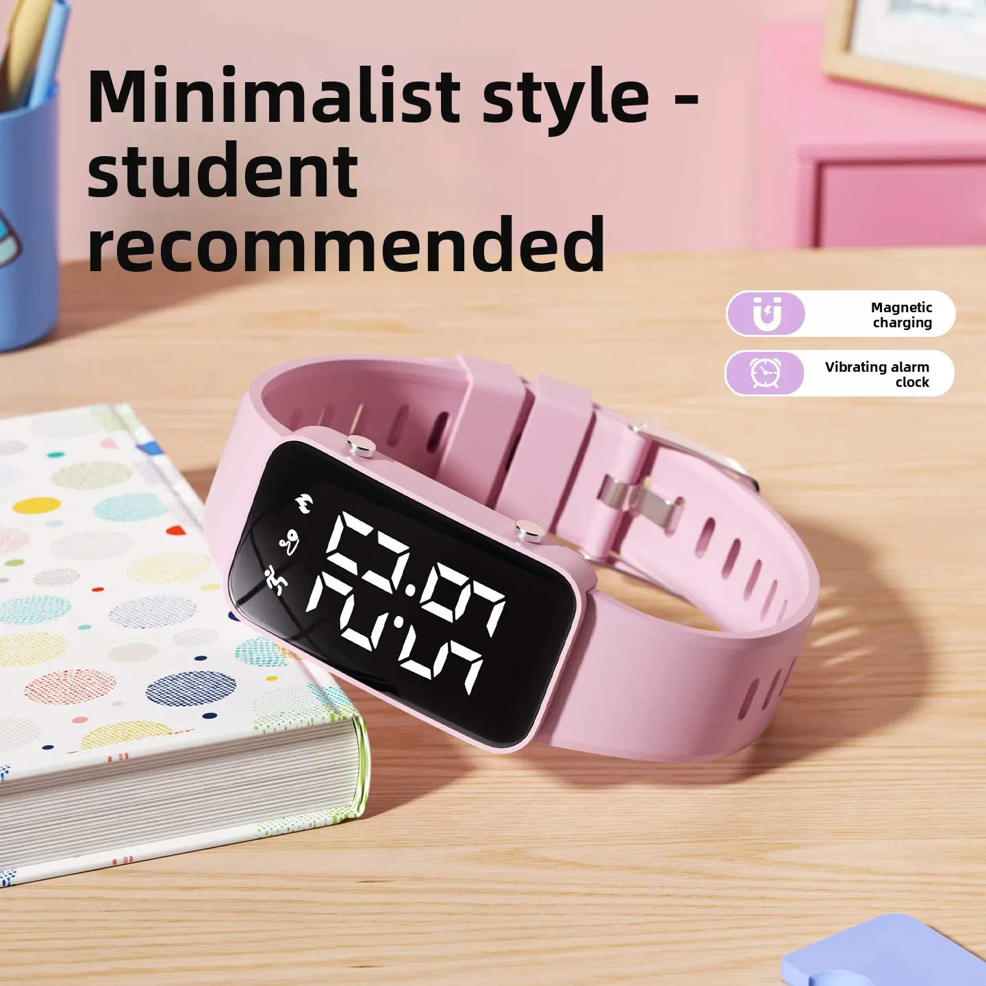 Magnetic Charging LED Kids Smart Watch Timer Step Counter Sports Fitness Digital Watch Luminous Swim Waterproof Silent Alarm