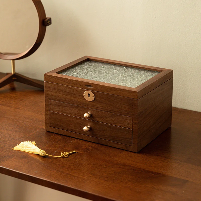 

Jewelry storage box, large-capacity flip jewelry, solid wood multi-layer packing jewelry storage box, earrings,