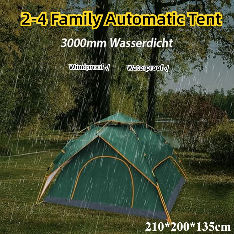 2-4 Family Large Tent Automatic Instant Double Layer Pop Up ThickeningTent Waterproof Outdoor Camping Instant Setup Tents