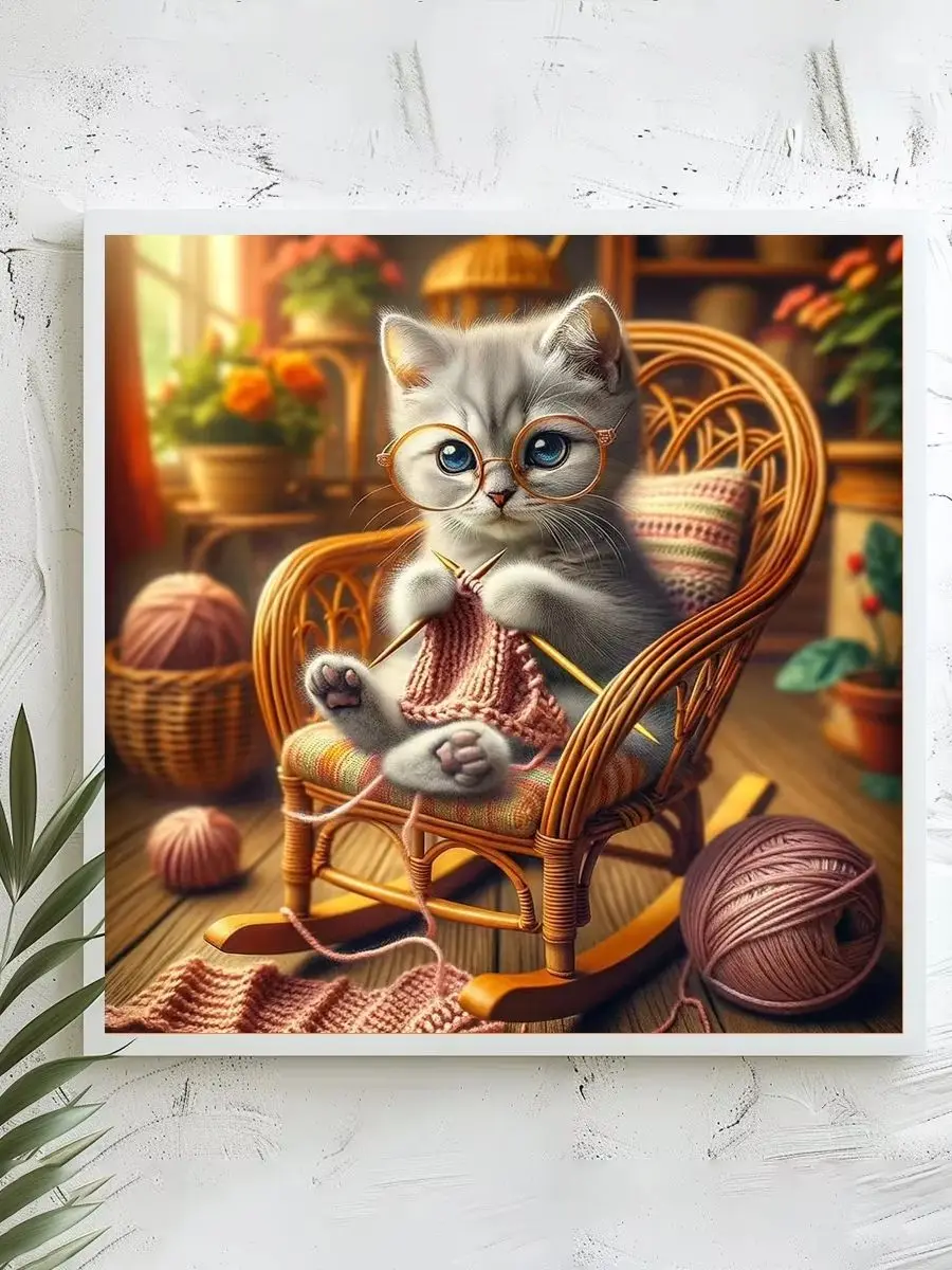 1 Stück 40x40 cm/15,74 Zoll, 11Ct/14Ct Kreuzstich-Set, DIY Valentinstagsgeschenk, Stickerei-Set für Festlichkeiten, Strick-Katzenbrille Rockin – Detail 1