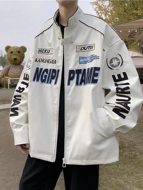 

American Sle PU Leather Jaet Men's Autumn Pilot Motorcycle Hiphop High Street Trendy Baseball Clothes Loose Fit Long S...