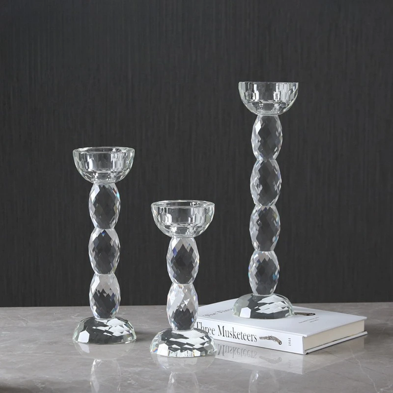 Light luxury American simple fashion crystal cylindrical candlestick dining table hotel furniture exhibition hall home