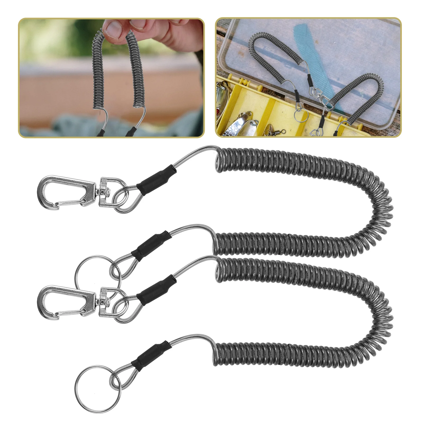

3Pcs Retractable Coiled Lanyard Elastic Spring Rope Keychain Heavy Duty for Fishing Outdoor Kayak Tools Accessories
