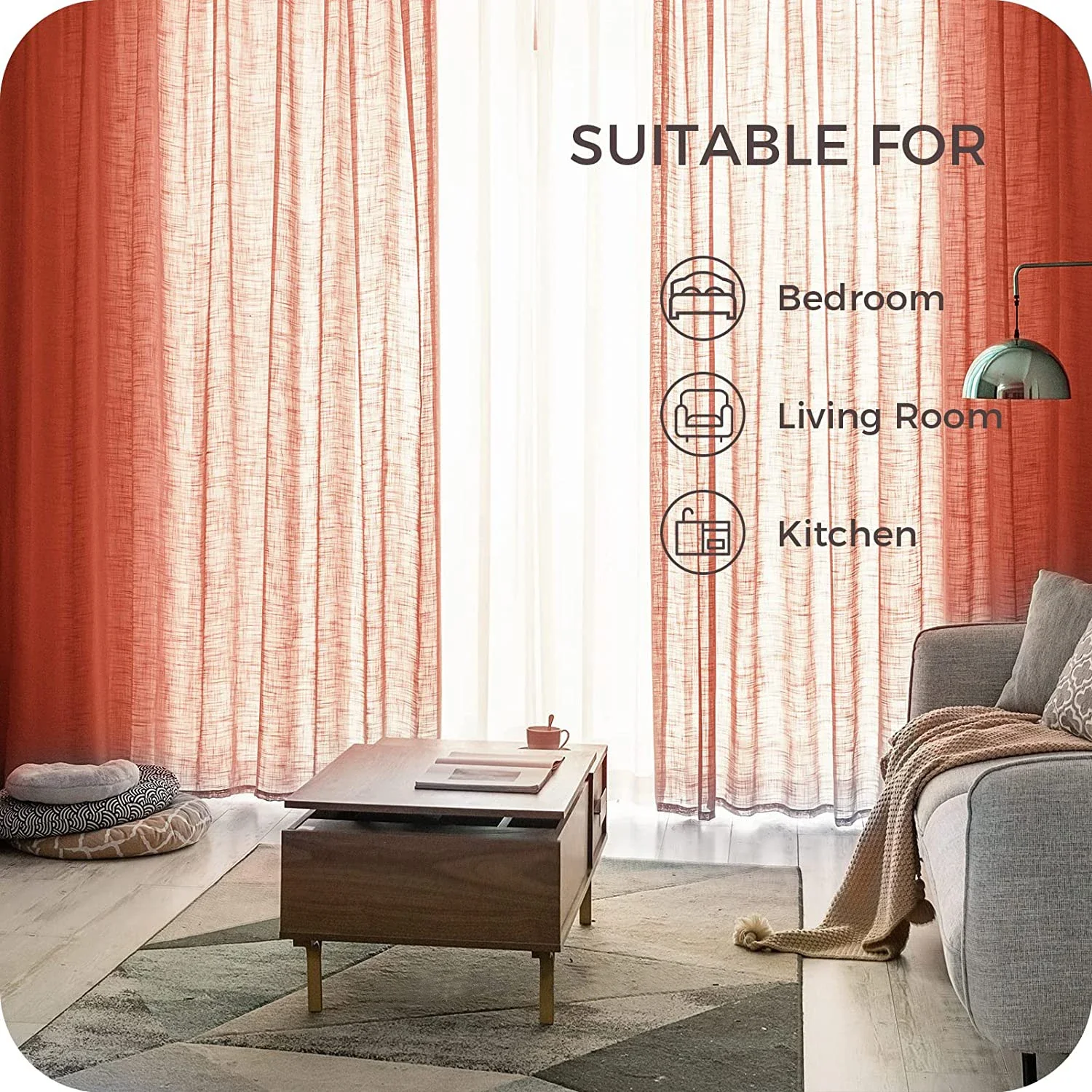 LISM Linen Semi-shading Sheer Window Curtains for Living Room Light Filtering Half Tulle Curtains Drapes Voile effect Home Decor