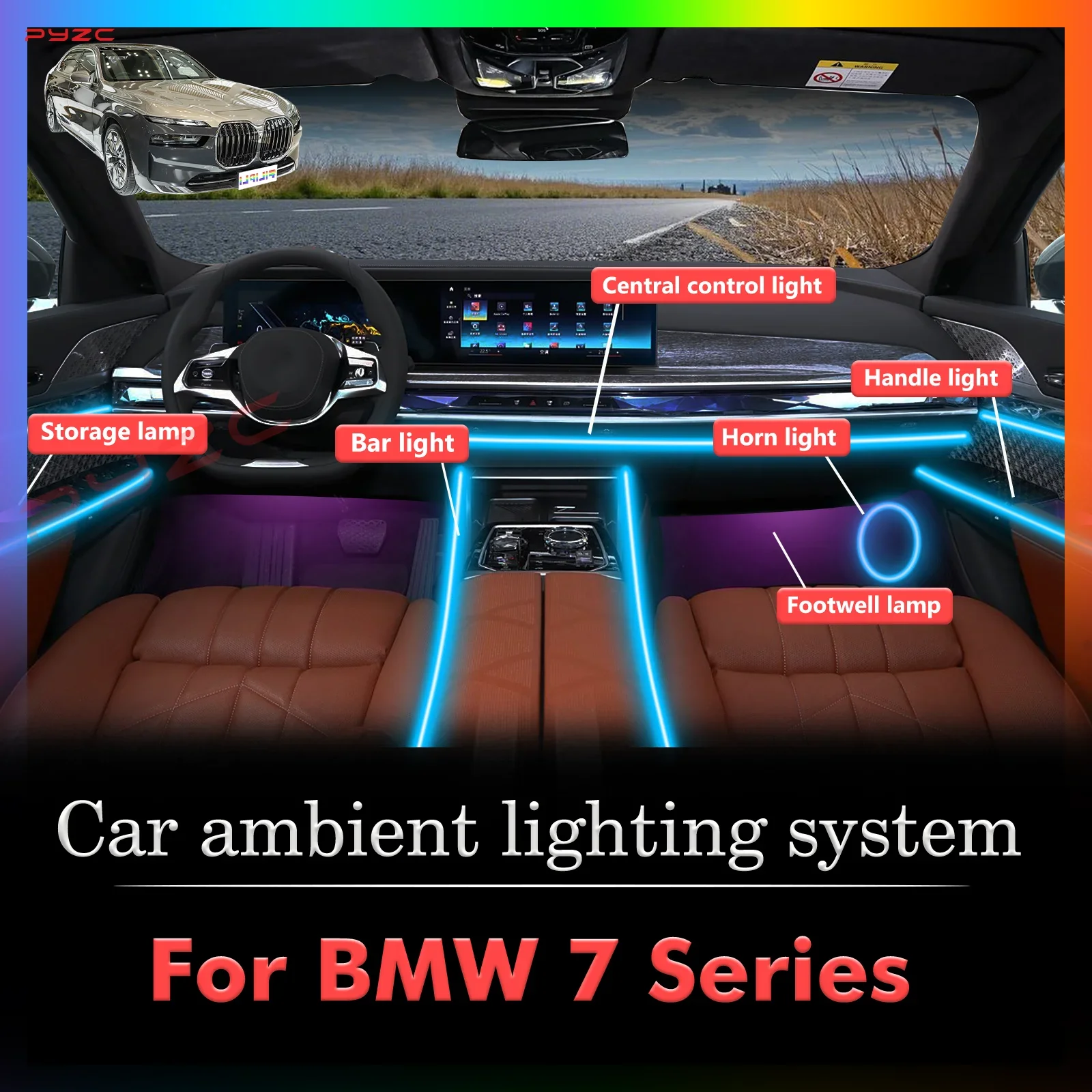 

For BMW 7 Series Smart Remote Control Car Interior Ambient Light RGB 64 Colors LED Energy Saving Efficient Lamp Kit