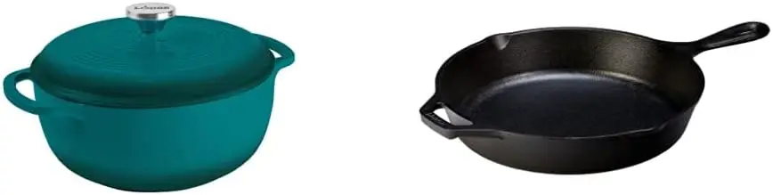 

EC6D38 Enameled Cast Iron Dutch Oven, 6-Quart, Lagoon & L8SK3 10-1/4-Inch Pre-Seasoned Skillet