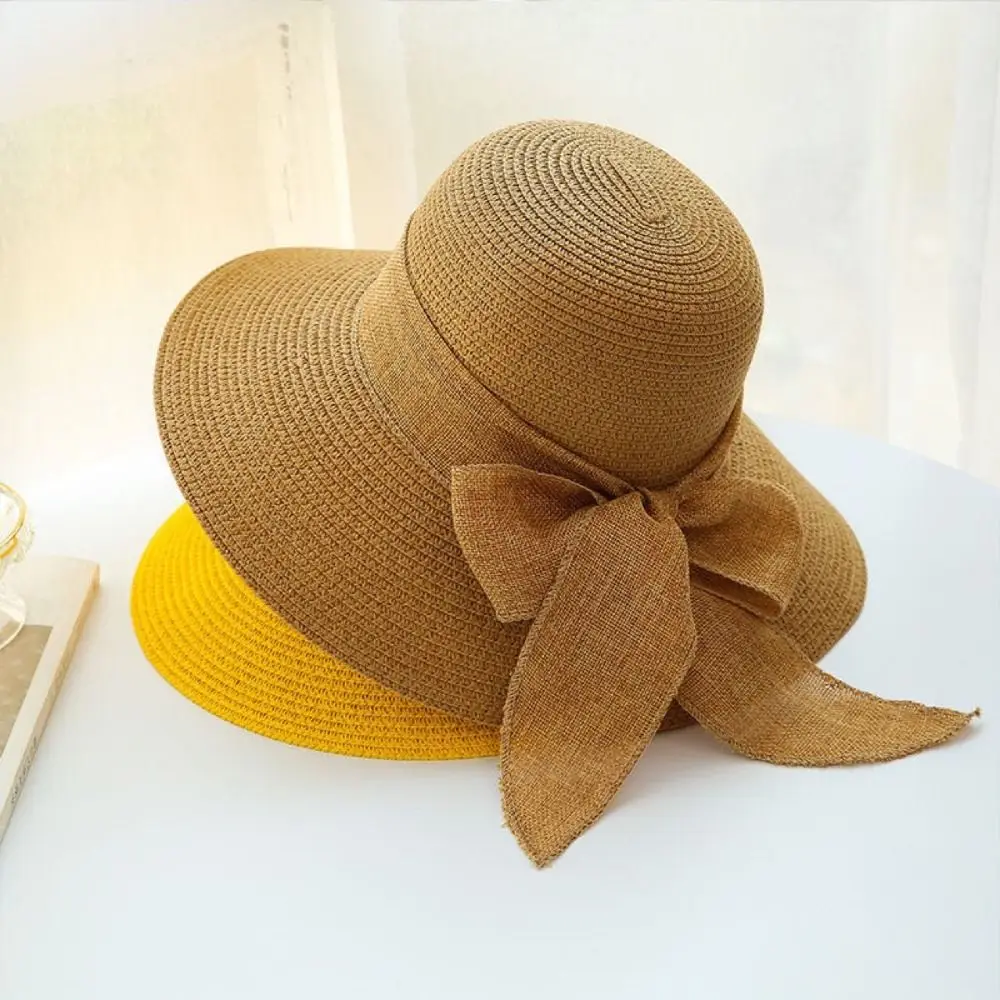 Summer Hats For Women Sun Hat Beach Ladies Fashion Flat Bowknot Panama Lady Casual Sun Hats For Women Straw Hat