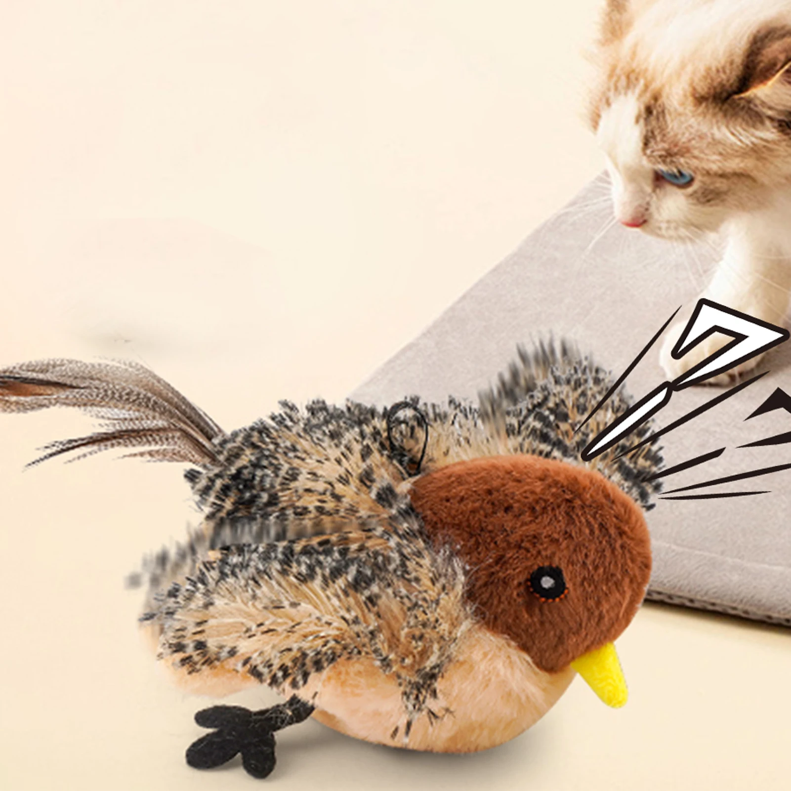 Remote Control Simulated Chirping Bird Toy Plush Chirping Cat Toy Interactive Bird Cat Feather Toy Melodys Chaser For Kitten