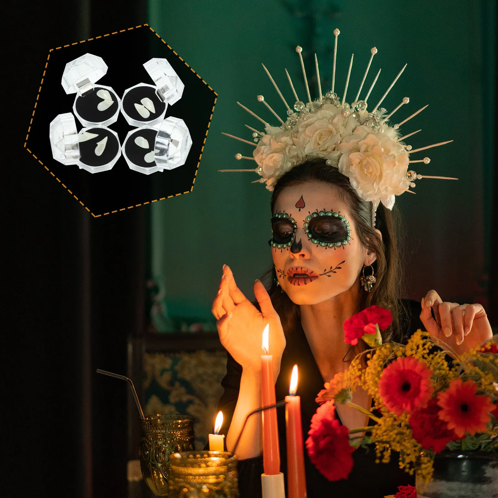 

4Pairs Vampire Teeth Caps Realistic Resin Fangs for Halloween Costume Party Cosplay Vampire Props 13Mm 15Mm 17Mm 19Mm