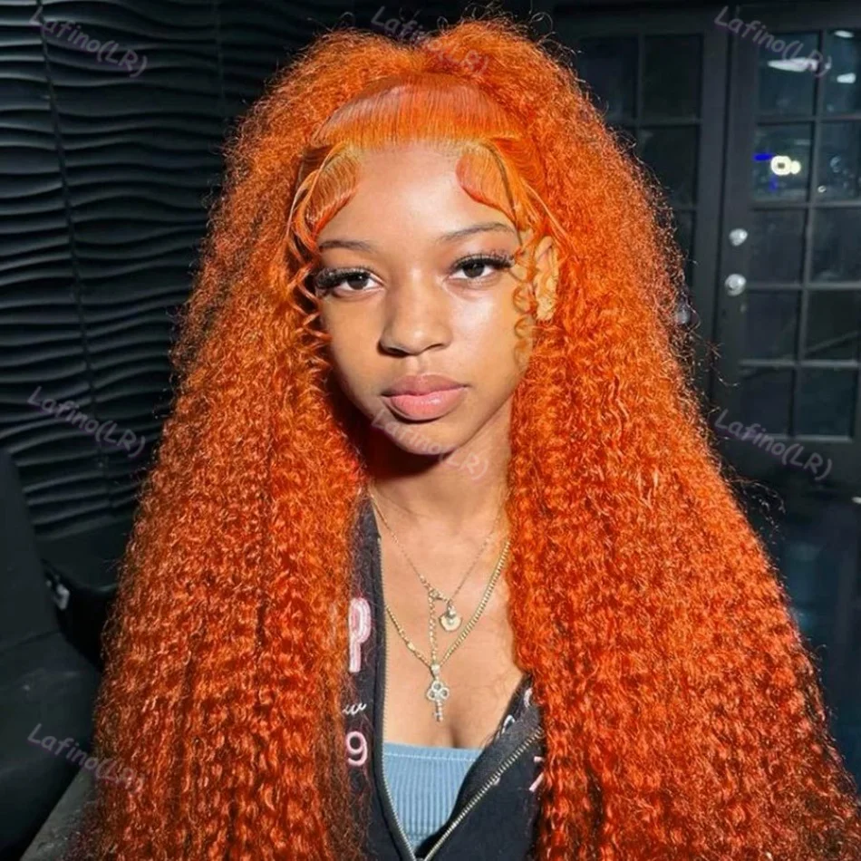 

Orange Ginger 13x6 HD Lace Frontal Wig Water Wave Lace Front Black Wig Curly Human Hair Wigs 30 Inch Loose Deep Wave Frontal Wig